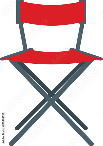 Red folding director chair standing on white background, front view