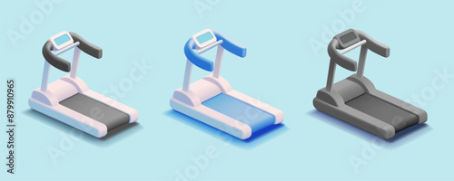 A set of colored treadmills for running, sport. For concepts of training, web design of mobile applications, lifestyle. Vector