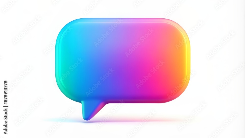 A minimalist 3D speech bubble icon with bright colors and sleek design, isolated on a clean white background with subtle shading. A minimalist 3D speech bubble icon with bright colors and sleek design, isolated on a clean white background with subtle shading.