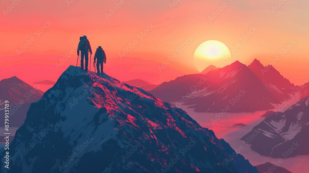 Hiker assisting friend on top of the mountain Hiker assisting friend on top of the mountain