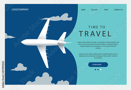 Time to travel vector, World globe in bag, vacation and tourism concept, airplane and sailboat. Website or webpage template, landing page flat style