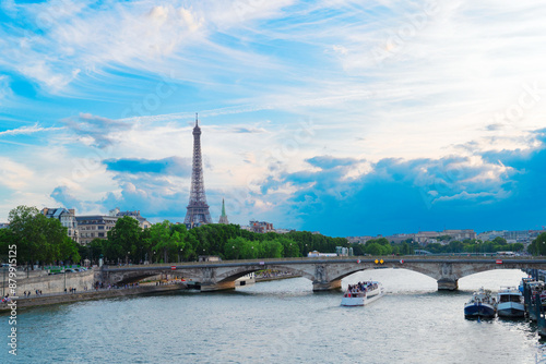 Eiffel Tower and Seine riverbank, Paris, France