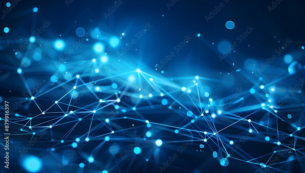 custom made wallpaper toronto digitalAbstract digital background with blue polygonal network lines and dots, AI technology concept