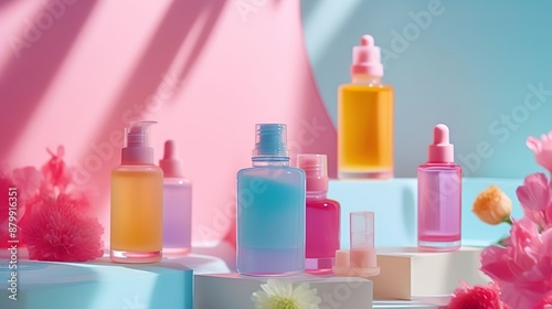 Fotografia de packshot para capa de revista de cosméticos. uma linha de produtos de beleza para bebês em ambiente de estúdio. bela iluminação, apelo visual