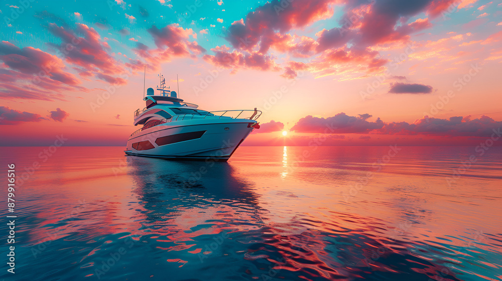 opulent motorboat that cruises the ocean at dawn opulent motorboat that cruises the ocean at dawn