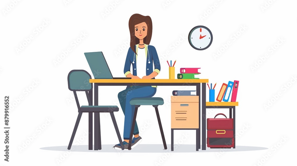 a teacher preparing lessons at a desk, education scene, realistic illustration, isolated on white background a teacher preparing lessons at a desk, education scene, realistic illustration, isolated on white background