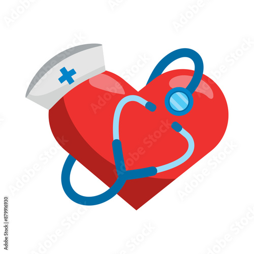 nurse hat stethoscope and heart