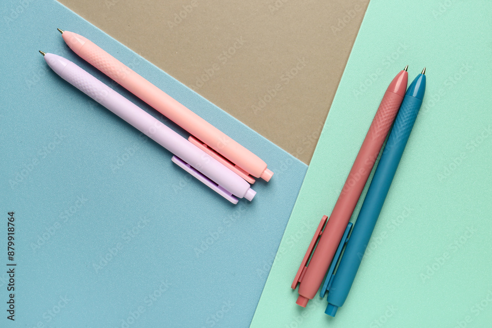 Pens on colorful background. Top view Pens on colorful background. Top view