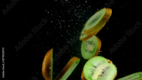 kiwi in the water on a black background