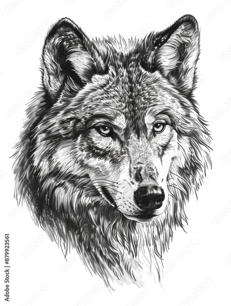 Fototapeta premium Wolf Tattoo. Hand Drawn Stroke Style Portrait of a Wolf - Wildlife Tattoo Design