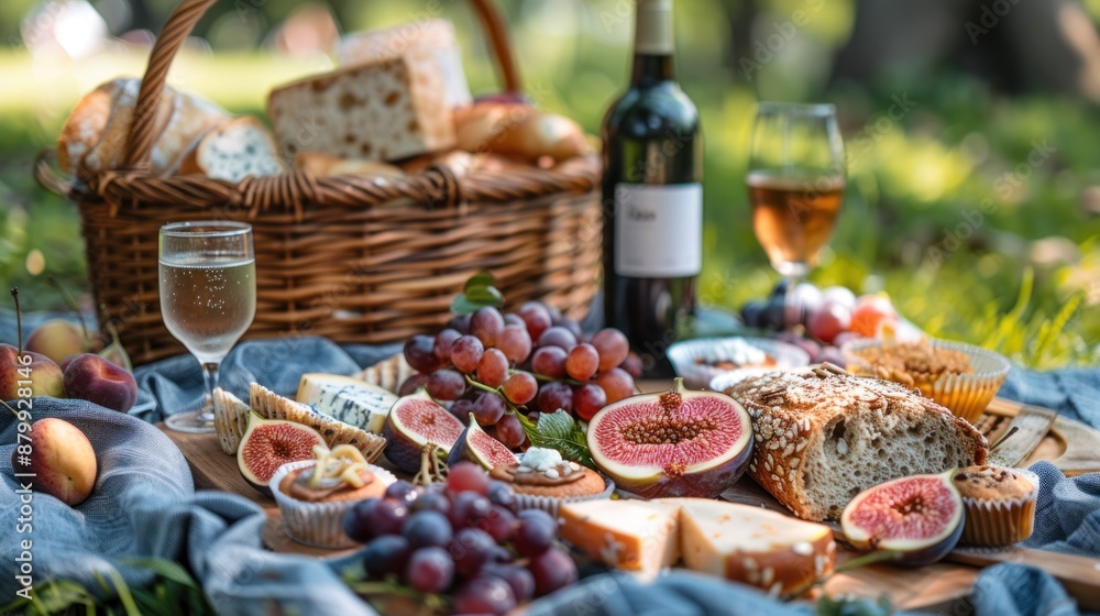 Picnic Basket with Grapes and Figs Picnic Basket with Grapes and Figs