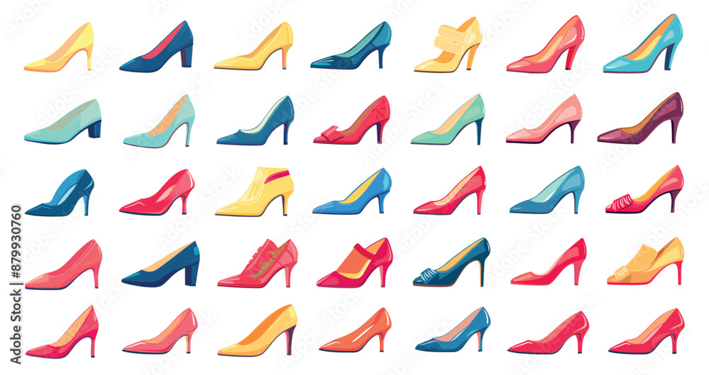 Womens shoes. Shoe for woman foot, high heel footwear elegant stylish trendy fashionable glamour sexy lady foot wear set vector illustration