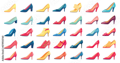 Womens shoes. Shoe for woman foot, high heel footwear elegant stylish trendy fashionable glamour sexy lady foot wear set vector illustration