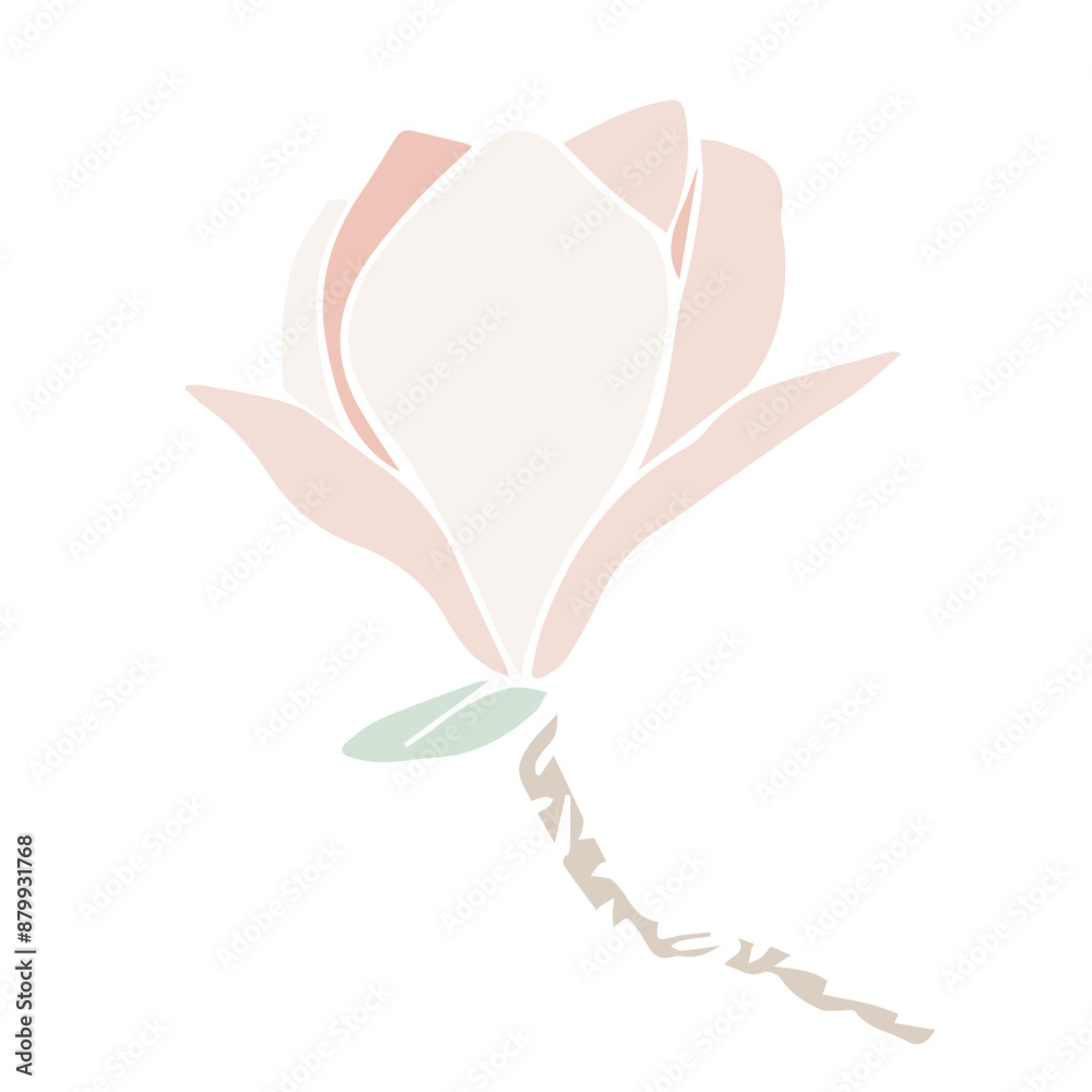 Fototapeta premium Vector magnolia flower silhouette, illustration in soft pastel colors. isolated floral element. flower bud of different shapes for wedding design, prints, templates, greeting cards, invitations