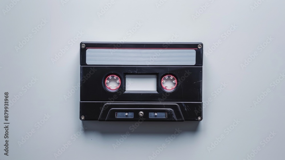 Obraz premium Vintage cassette tape with blank playlist on white background top view nostalgic theme
