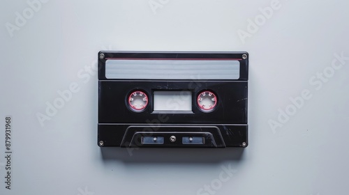 Vintage cassette tape with blank playlist on white background top view nostalgic theme