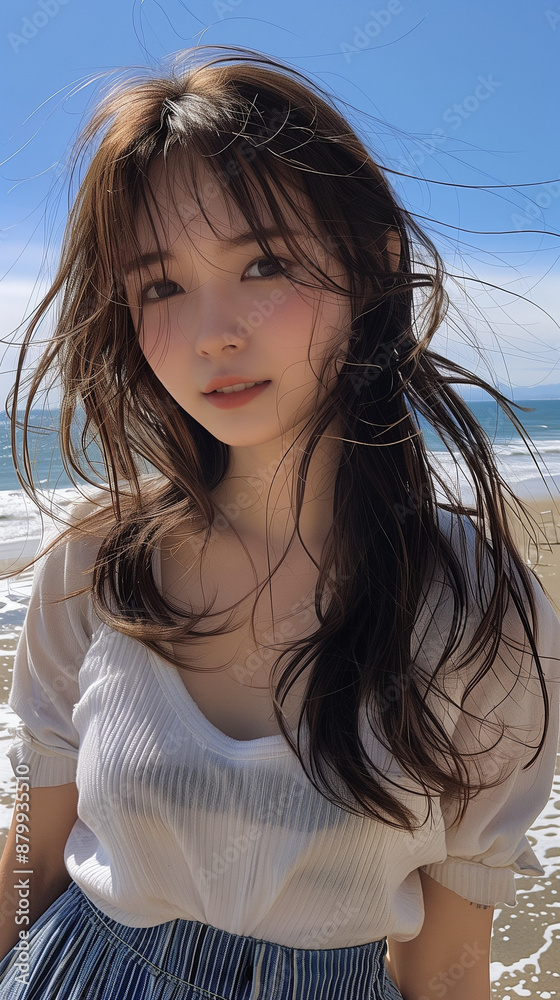海に遊びに来ている女性 海に遊びに来ている女性