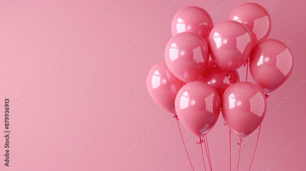 Pink balloons on pink background with blank area for text Ideal for wedding invitations or greeting cards