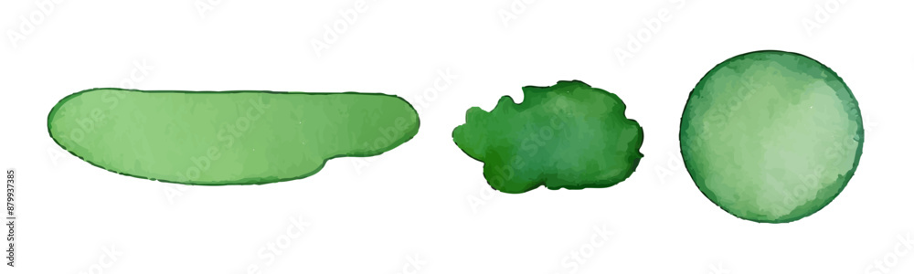 Green watercolor circle stain paint brush. Grunge green watercolor texture blob label ink round vector background. Green watercolor circle stain paint brush. Grunge green watercolor texture blob label ink round vector background.