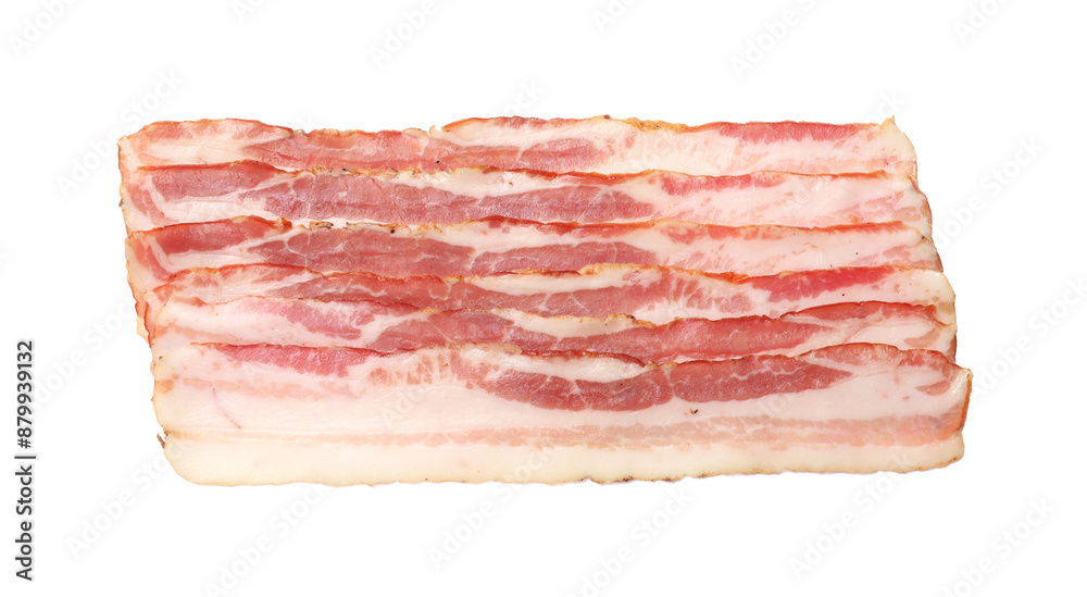 Slices of raw bacon isolated on white, top view Slices of raw bacon isolated on white, top view