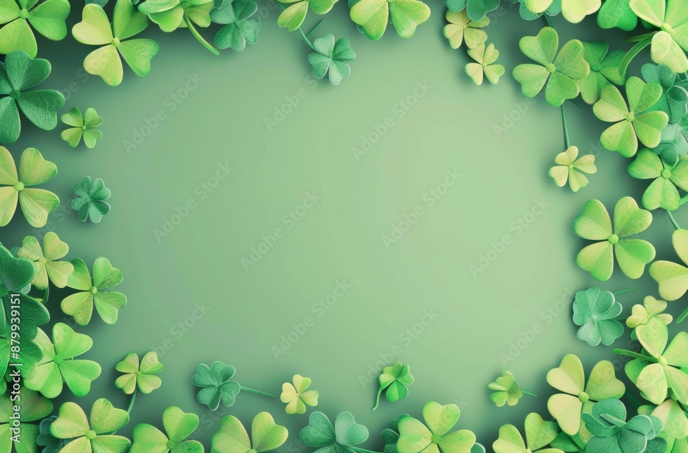 Clover border. Shamrock frame for irish st. patrick day. Holiday decoration with green leaf and foliage background. Floral nature cloverleaf pattern. Celtic traditional banner Clover border. Shamrock frame for irish st. patrick day. Holiday decoration with green leaf and foliage background. Floral nature cloverleaf pattern. Celtic traditional banner