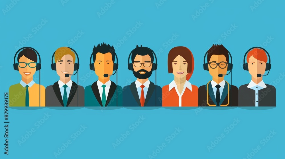 Customer service colleagues unite in flat illustration on solid background, teamwork concept Customer service colleagues unite in flat illustration on solid background, teamwork concept