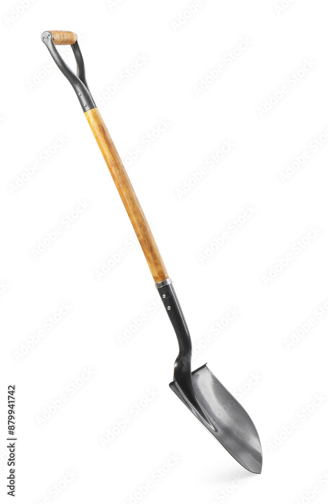 Metal shovel with wooden handle isolated on white Metal shovel with wooden handle isolated on white