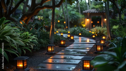 Wallpaper Mural Illuminated garden pathway with lanterns Torontodigital.ca