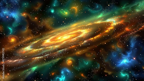  Artist's depiction of spiral galaxy featuring stars & central black hole photo