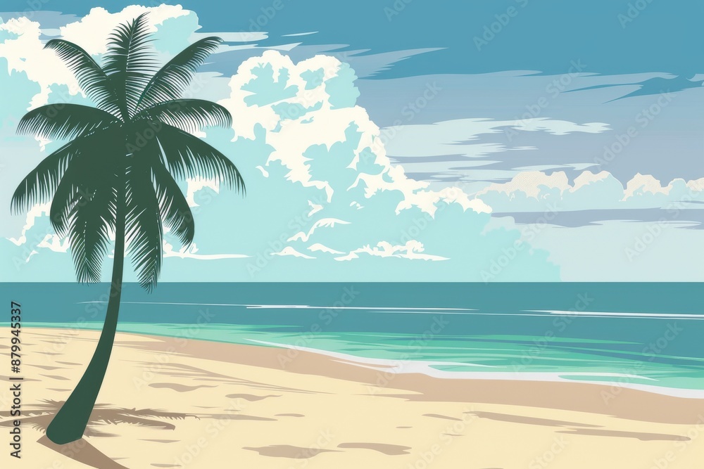 Obraz premium palm-tree-sunrise--silhouette-vector. Beautiful simple AI generated image in 4K, unique.