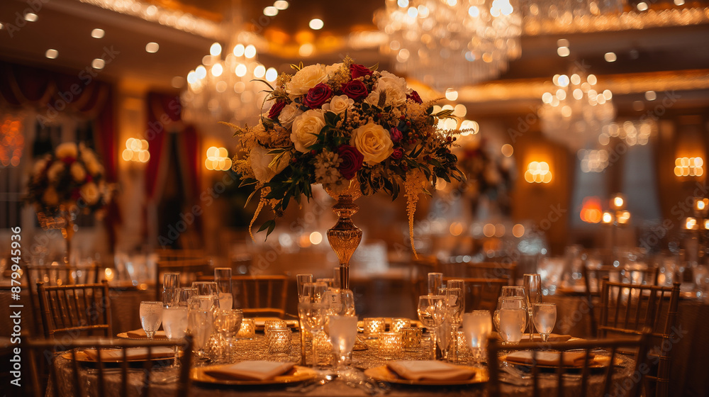 Fototapeta premium Wedding reception decorations, highly professional photo picture featuring intricate details and balanced lighting, wedding, with copy space