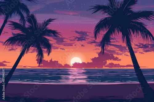 dark-palm-trees-silhouettes-on-colorful-tropical. Beautiful simple AI generated image in 4K, unique.