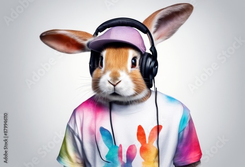 clipart white shirt t cap full design aring adphones art rabbit body colorful bunny background colourful earphones clip fashion apparel photo