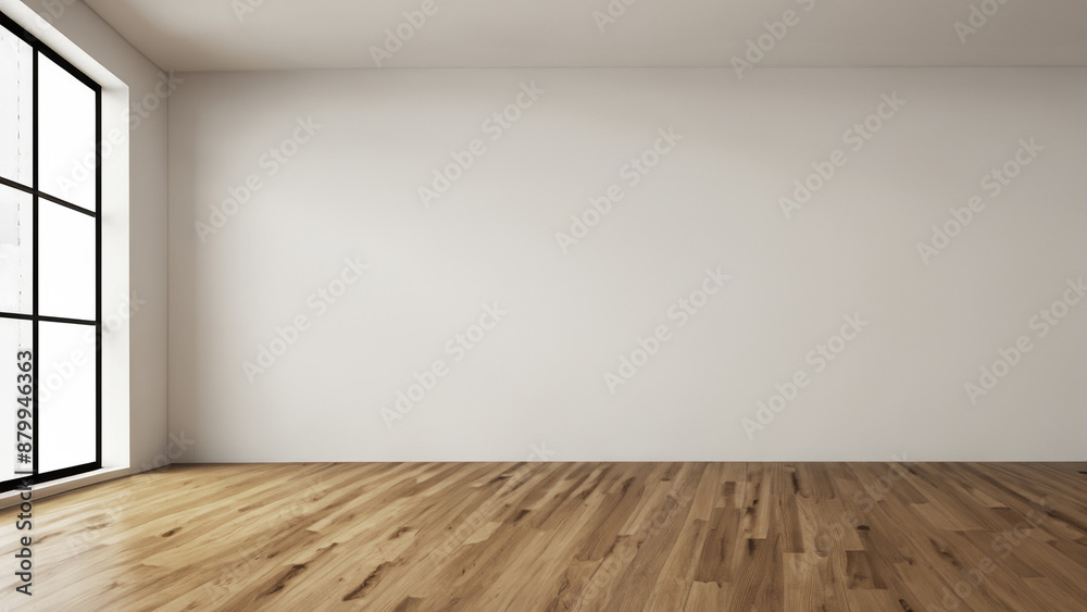 Minimalist Empty Room with Large Window and Wooden Floor Minimalist Empty Room with Large Window and Wooden Floor