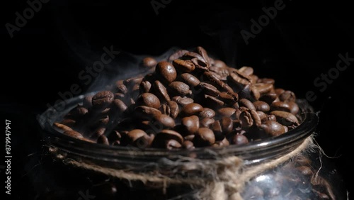 coffee beans on a dark background macro video