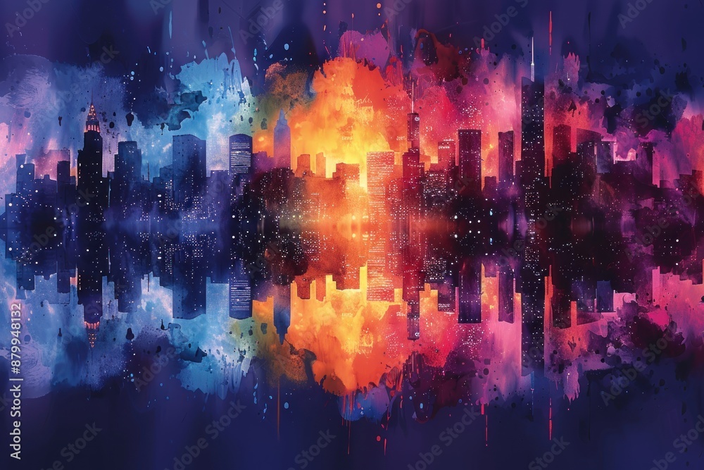 Obraz premium Watercolor Cityscape with Vivid Colors