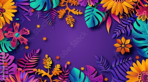 Colorful background with flowers and leaves