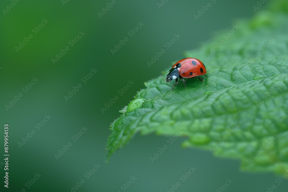 Ladybug on a dew-covered leaf, macro shot, morning light.. Beautiful simple AI generated image in 4K, unique. Ladybug on a dew-covered leaf, macro shot, morning light.. Beautiful simple AI generated image in 4K, unique.