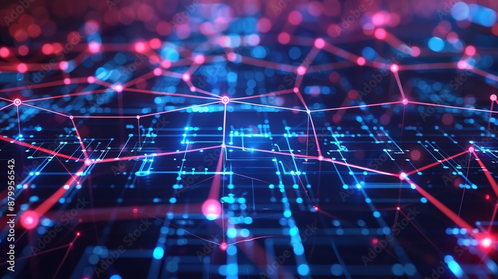 Tech Connections: Abstract Digital Networking Nodes on Virtual Grid Background Tech Connections: Abstract Digital Networking Nodes on Virtual Grid Background