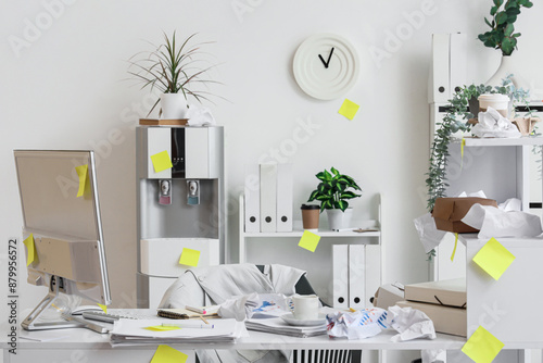 Interior of messy office wi...