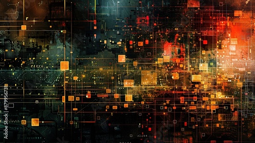 Futuristic Networked Urban Matrix - Abstract Digital Cityscape Composition