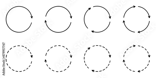 Recycle arrows doodle icons. Repeat circle symbol in sketch style. Hand drawn vector illustration isolated on white background