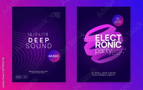 Sound Design. Green Dance Flyer. Party Concert Graphic. Pink Fest Event. Techno Banner. Soundwave Beat Invitation. Electro Cover. Blue Sound Design