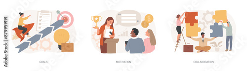 Business growth isolated concept vector illustration set.