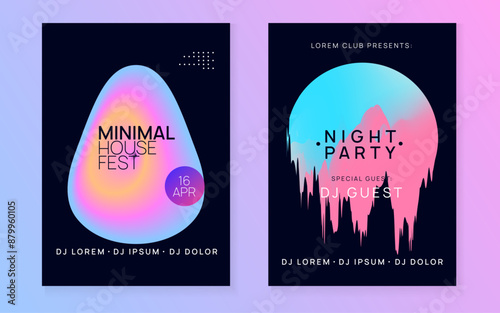 Electro Flyer. Fun Disco Poster. Techno And Show Shape. Graphic Background For Brochure Layout. Jazz Glitch For Presentation. Pink And Blue Electro Flyer