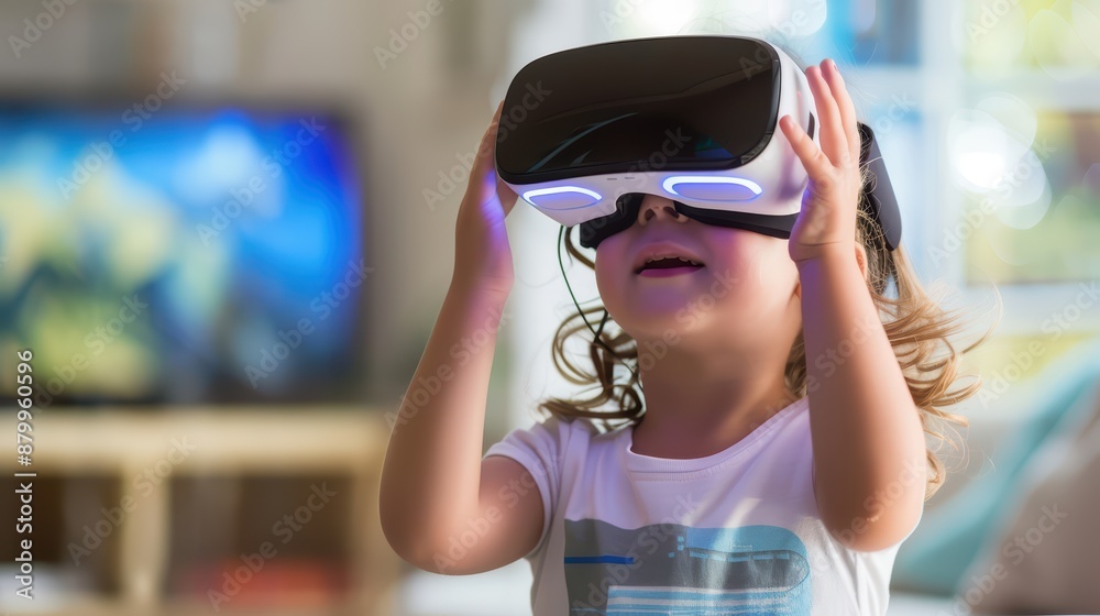 A young child playing with a VR headset A young child playing with a VR headset