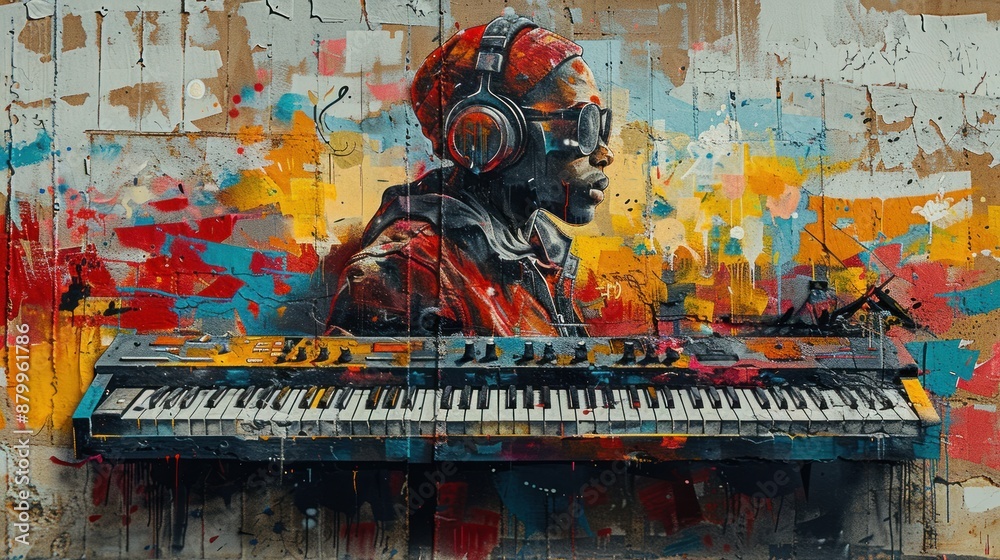 Naklejka premium Street Art of a Musician