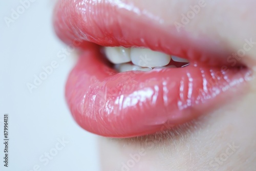 Woman's lips with vibrant red lipstick. Perfect for beauty, fashion, and makeup-related projects. Beautiful simple AI generated image in 4K, unique.