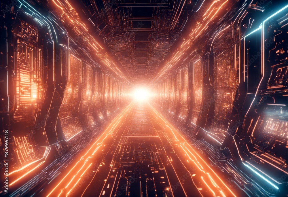 metaverse polygon tunnel shapes circuit boards futuristic background neon technology abstract light illustration three-dimensional future metaverse polygon tunnel shapes circuit boards futuristic background neon technology abstract light illustration three-dimensional future