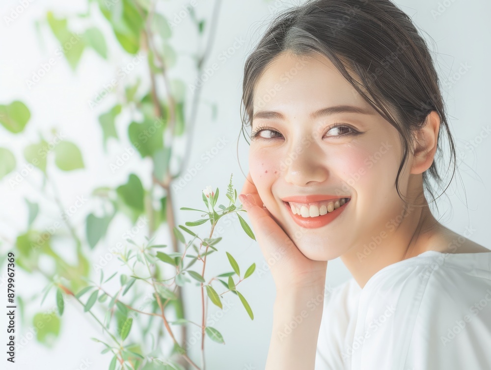 Skincare with beautiful Japanese Korean woman in her late thirties, with dark hair and wearing a white sleeveless top. Facial treatment, Cosmetology, Spa, Aesthetic, plastic surgery Skincare with beautiful Japanese Korean woman in her late thirties, with dark hair and wearing a white sleeveless top. Facial treatment, Cosmetology, Spa, Aesthetic, plastic surgery